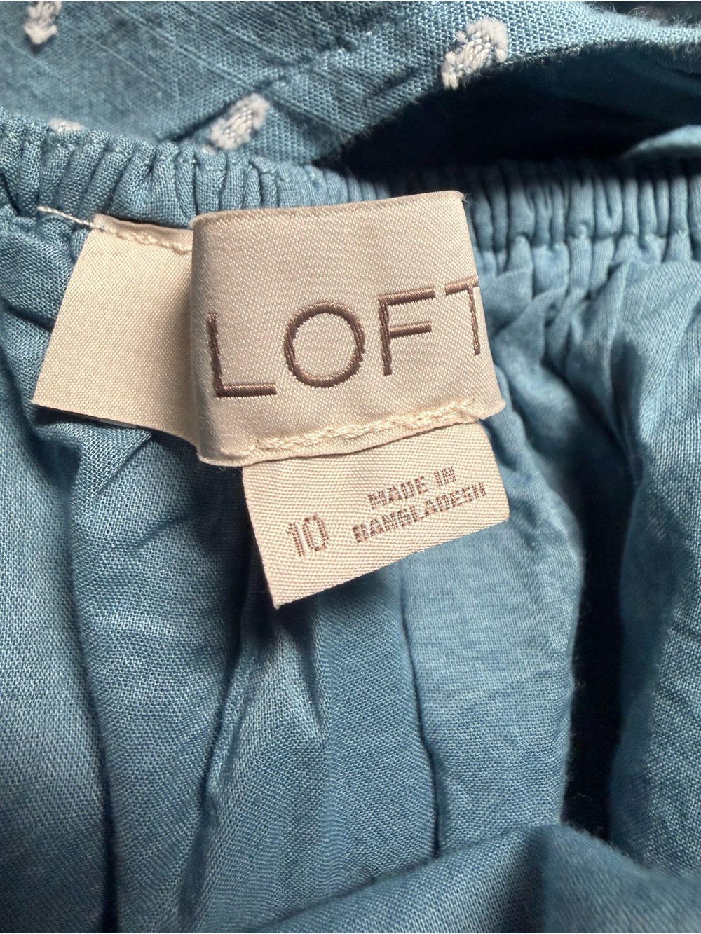 LOFT Cottagecore Blue Chambray Square-Neck Puff Sleeve Mini Dress Size 10 - Picture 8 of 9